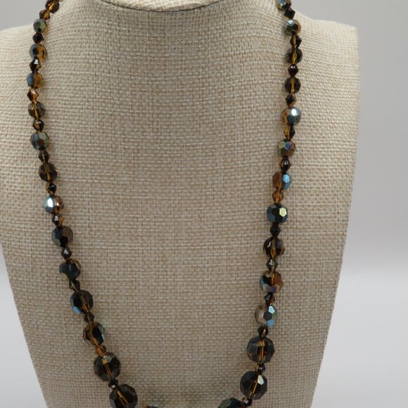 Vintage Rootbeer Aurora Borealis Beaded Necklace - Picture 4 of 12